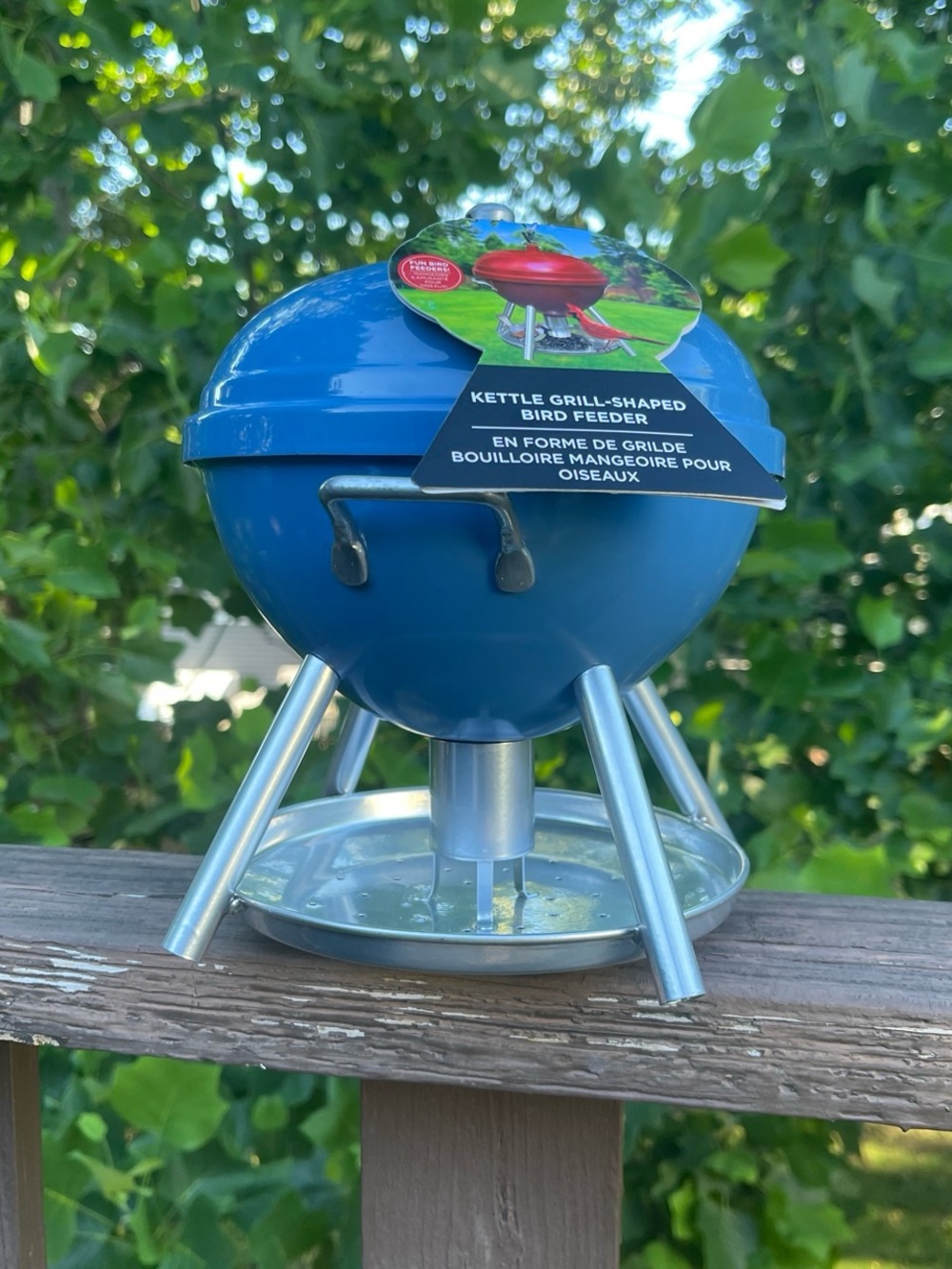 Blue Kettle Grill-Shaped Bird Feeder